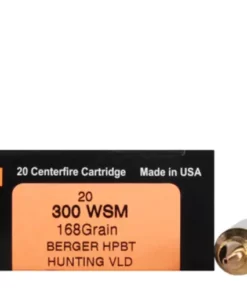 HSM Trophy Gold Ammunition 300 Winchester Short Magnum (WSM) 168 Grain Berger Hunting VLD Hollow Point Boat Tail Box of 20