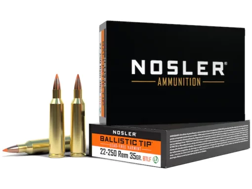 Nosler BT Varmint Ammunition 22-250 Remington 35 Grain Ballistic Tip Varmint Lead-Free Box of 20