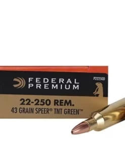 Federal Premium Varmint Ammunition 22-250 Remington 43 Grain Speer TNT Green Hollow Point Lead-Free Box of 20