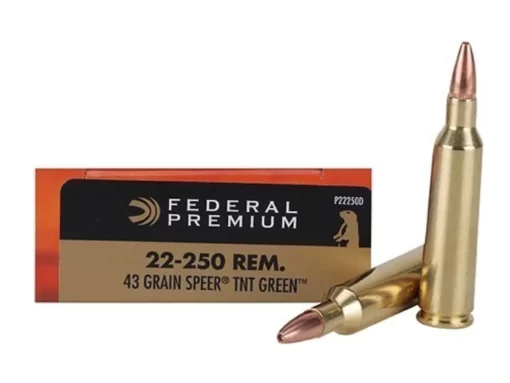 Federal Premium Varmint Ammunition 22-250 Remington 43 Grain Speer TNT Green Hollow Point Lead-Free Box of 20