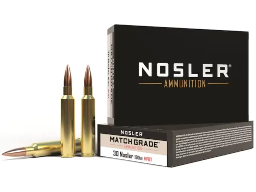 Nosler Match Grade Ammunition 30 Nosler 190 Grain Custom Competition Hollow Point Boat Tail Box of 20