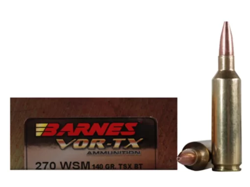 Barnes VOR-TX Ammunition 270 Winchester Short Magnum (WSM) 140 Grain TSX Hollow Point Boat Tail Lead-Free Box of 20